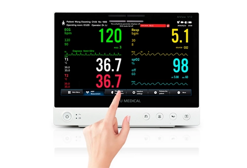 Lepu Medical AiView V12/V10 Multiparameter Patient Monitor Portable All-in-one Vital Signs Monitor with AI Analysis Diagnosis Touch Screen for Hospital ICU Clinical Ambulance and Home Use