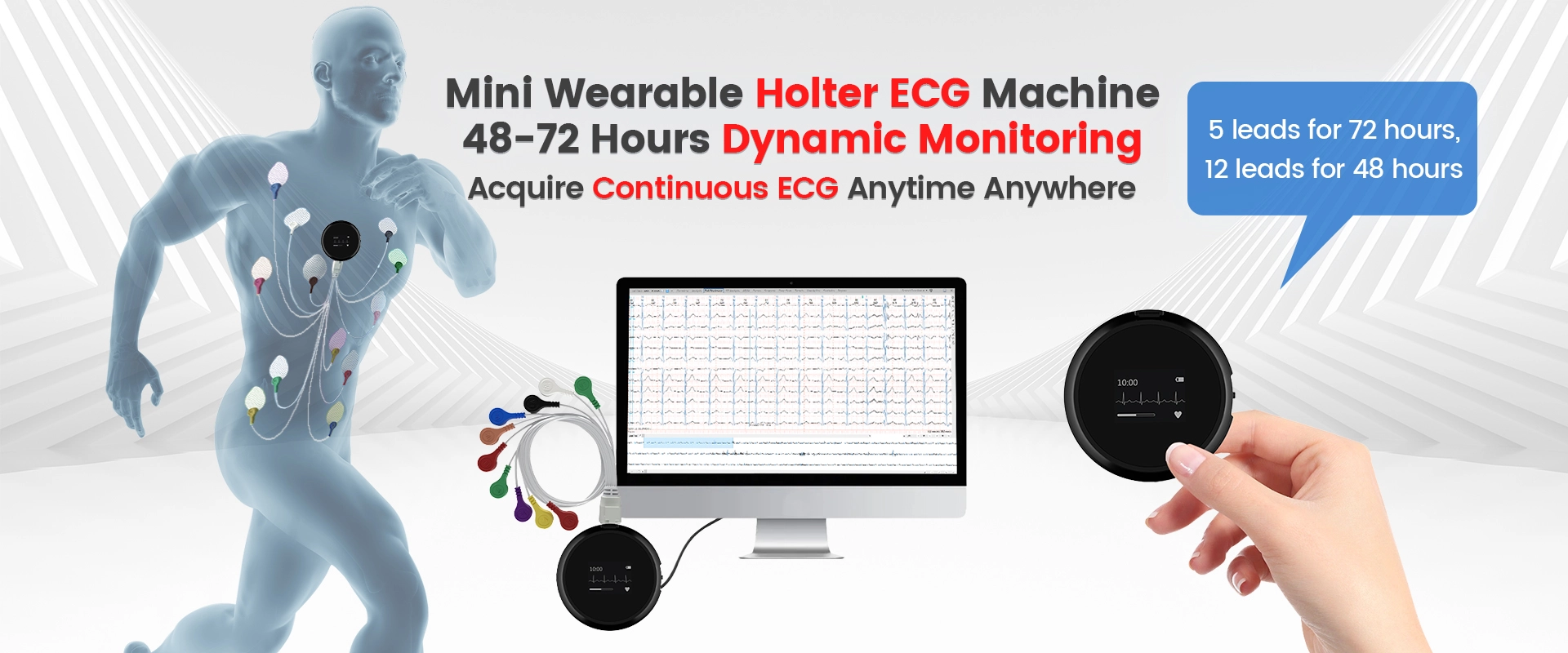 Lepu M12 Medical Grade Telehealth Wearable 72 Hours Holter ECG Monitor