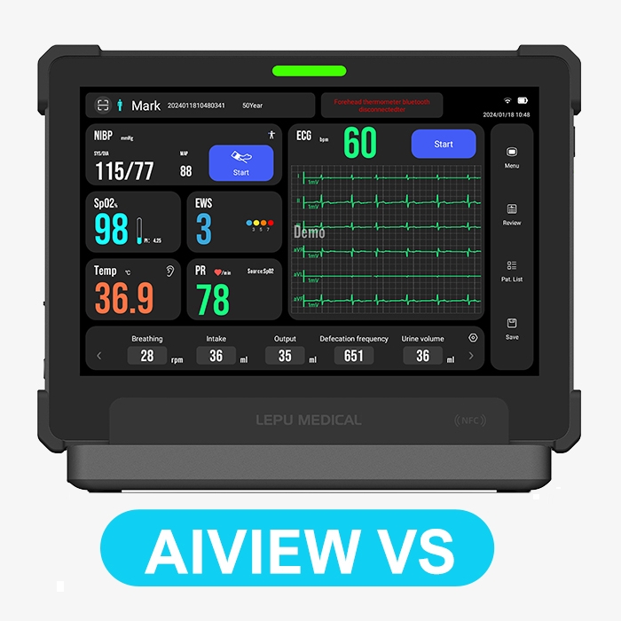 Lepu Medical Grade AIView VS All-in-one Portable Tablet Vital Signs Patient Monitor Multiparameter Monitor with Touch Screen for Hospital Clinic Ward Emergency Room and Home Care